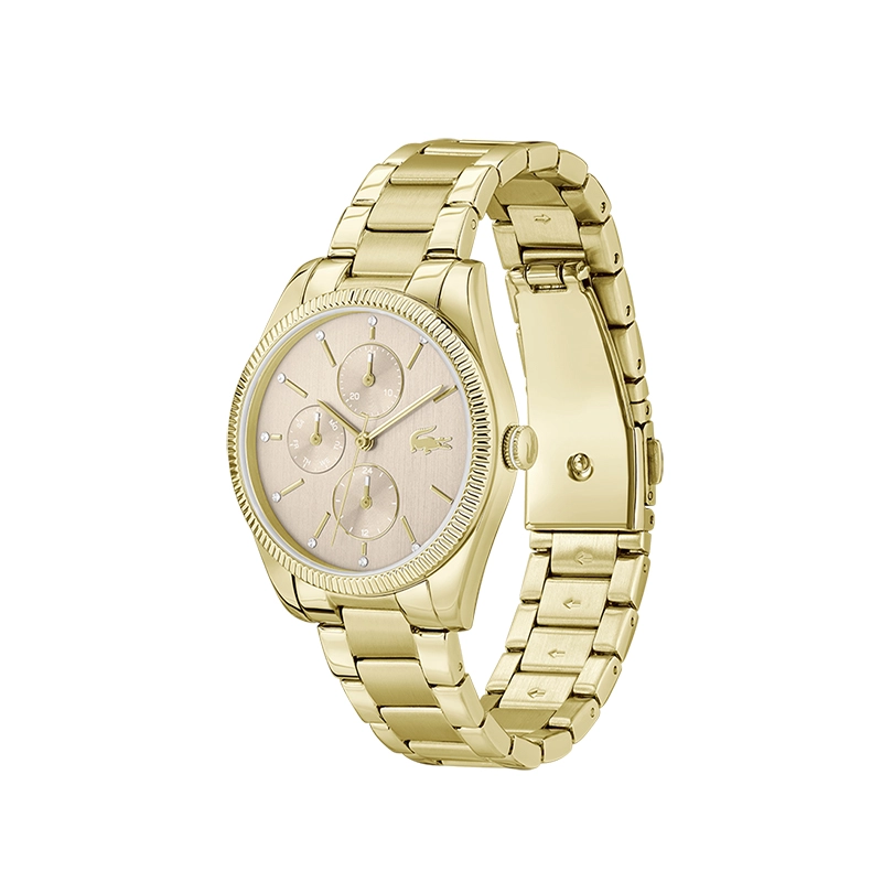 Reloj Lacoste analogo, para Dama, tablero redondo, estilo index + puntos, pulso acero
