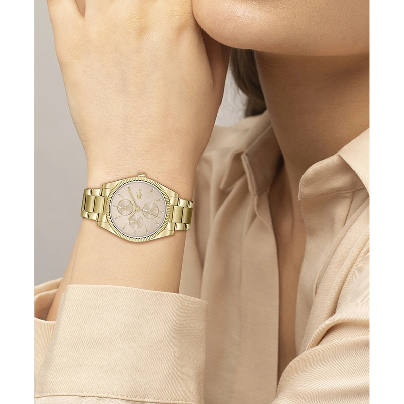 Reloj Lacoste analogo, para Dama, tablero redondo, estilo index + puntos, pulso acero