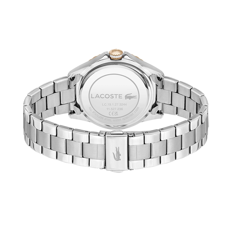Reloj Lacoste analogo, para Dama, tablero redondo, estilo index, pulso acero