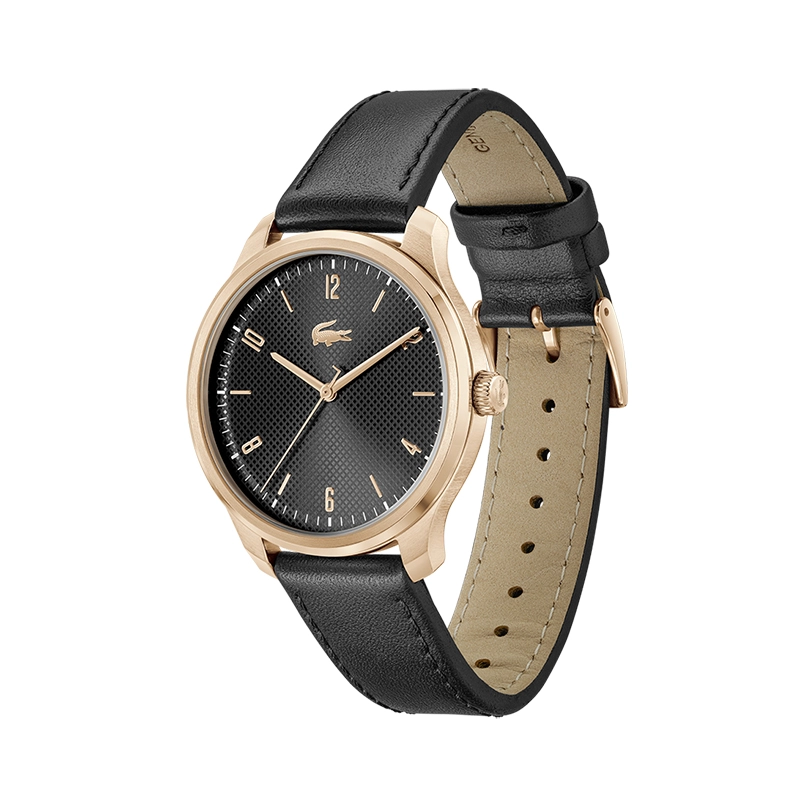 Reloj Lacoste analogo, para Hombre, tablero redondo, estilo index + arabigo, pulso cuero