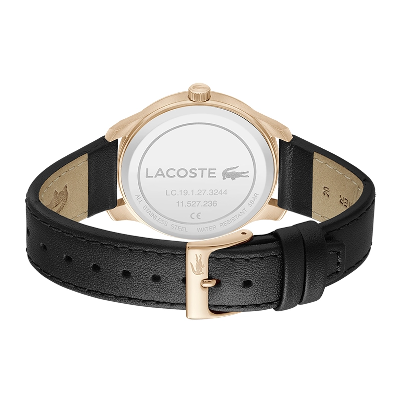 Reloj Lacoste analogo, para Hombre, tablero redondo, estilo index + arabigo, pulso cuero