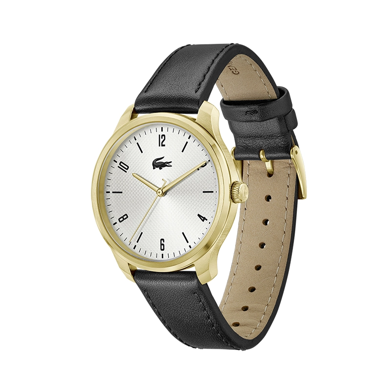 Reloj Lacoste analogo, para Hombre, tablero redondo, estilo index + arabigo, pulso cuero