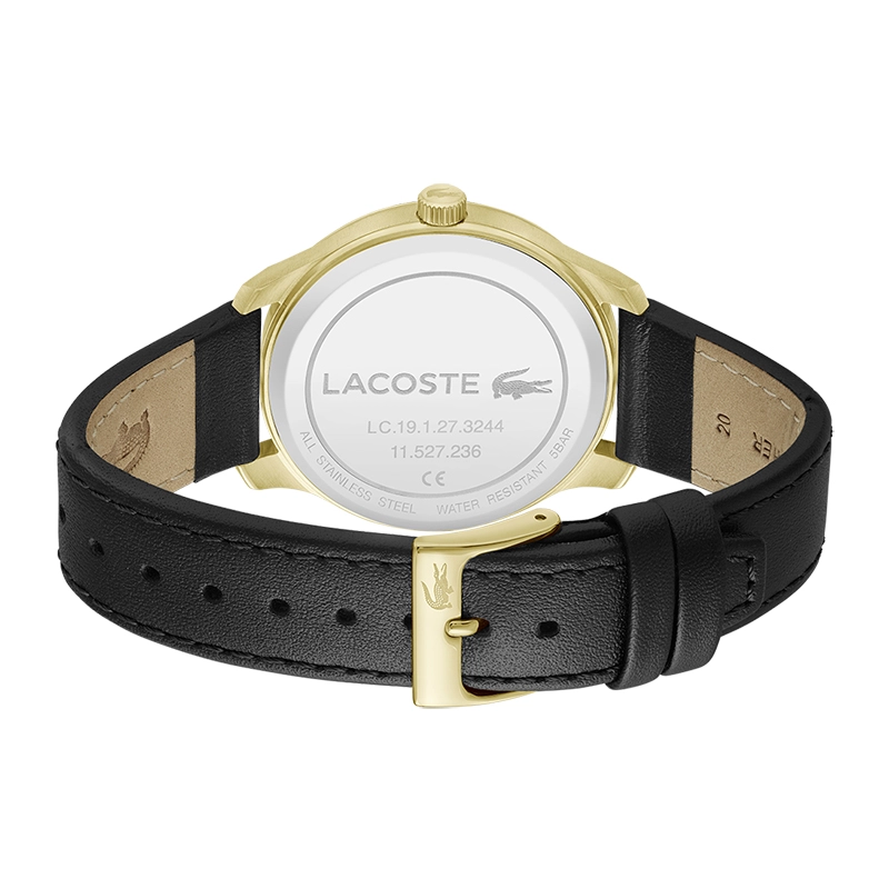 Reloj Lacoste analogo, para Hombre, tablero redondo, estilo index + arabigo, pulso cuero