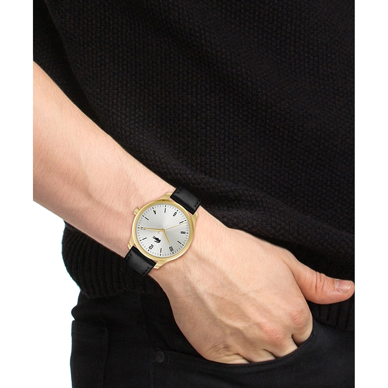 Reloj Lacoste analogo, para Hombre, tablero redondo, estilo index + arabigo, pulso cuero