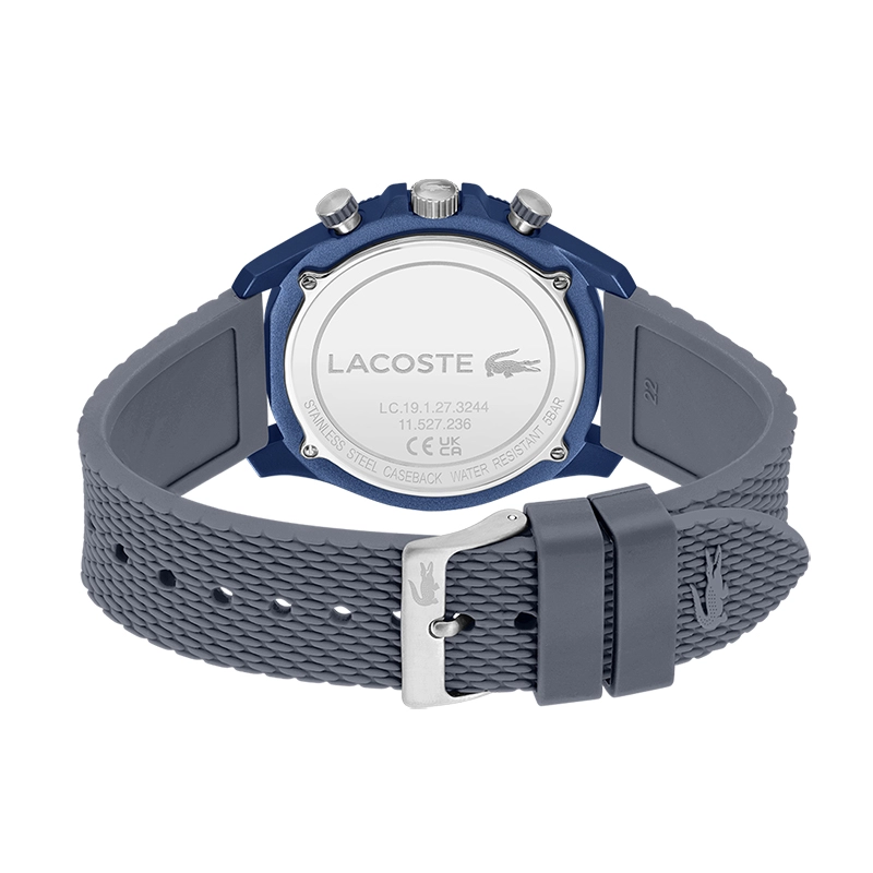 Reloj Lacoste analogo, para Hombre, tablero redondo, estilo index, pulso silicona, cronografo