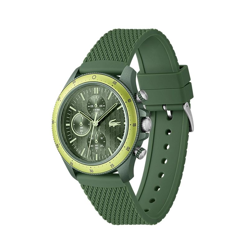 Reloj Lacoste analogo, para Hombre, tablero redondo, estilo index, pulso silicona, cronografo