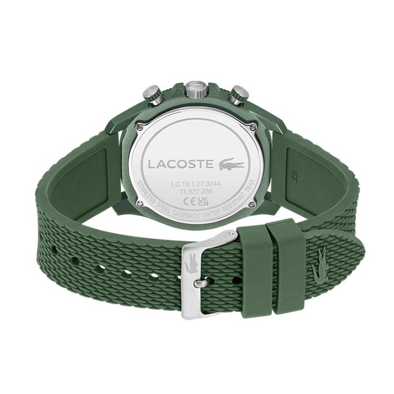 Reloj Lacoste analogo, para Hombre, tablero redondo, estilo index, pulso silicona, cronografo