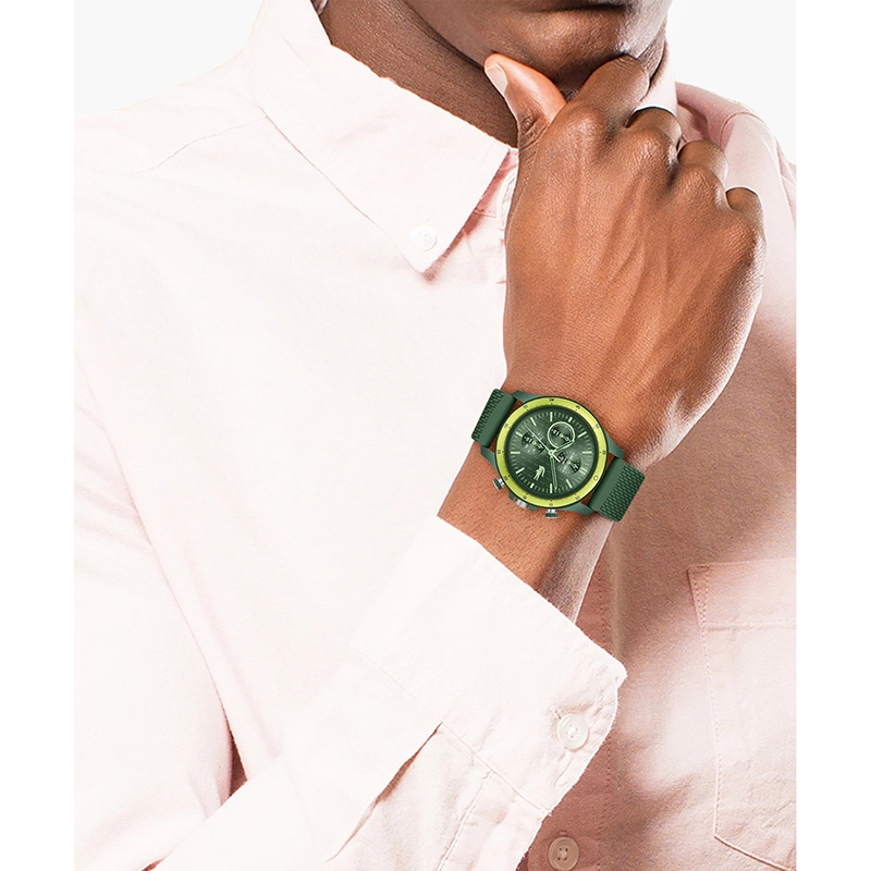 Reloj Lacoste analogo, para Hombre, tablero redondo, estilo index, pulso silicona, cronografo
