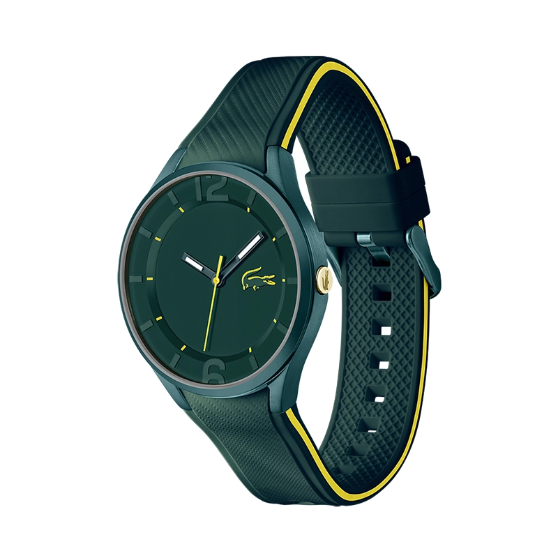 Reloj Lacoste analogo, para Hombre, tablero redondo, estilo index + arabigo, pulso silicona