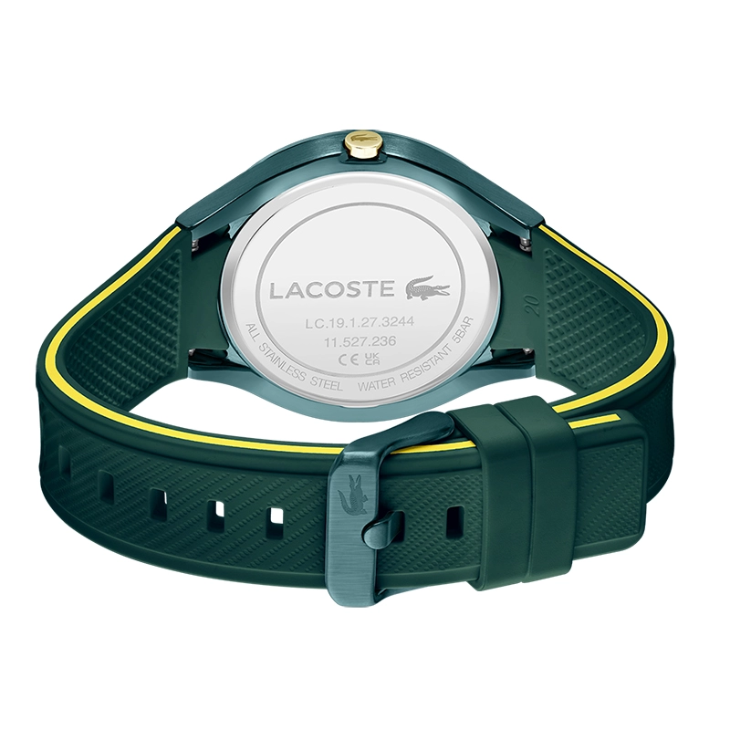 Reloj Lacoste analogo, para Hombre, tablero redondo, estilo index + arabigo, pulso silicona