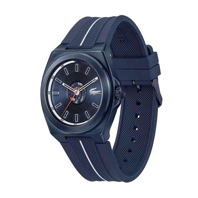 Reloj Lacoste analogo, para Hombre, tablero redondo, estilo index, pulso silicona