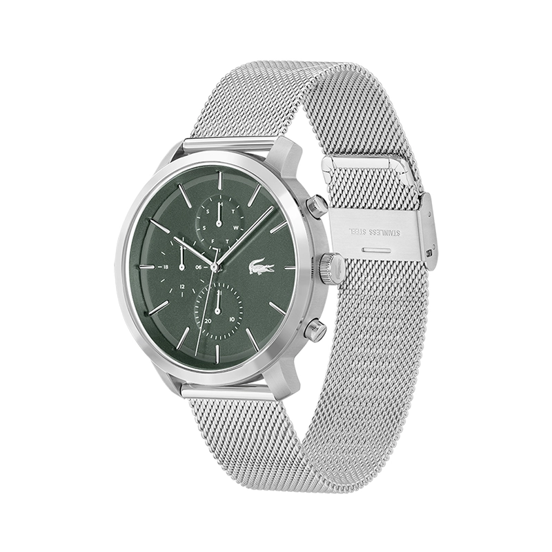 Reloj Lacoste analogo, para Hombre, tablero redondo, estilo index, pulso acero