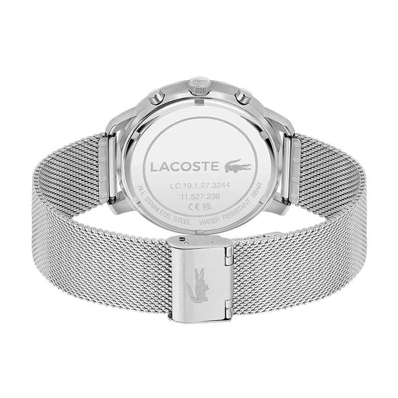 Reloj Lacoste analogo, para Hombre, tablero redondo, estilo index, pulso acero