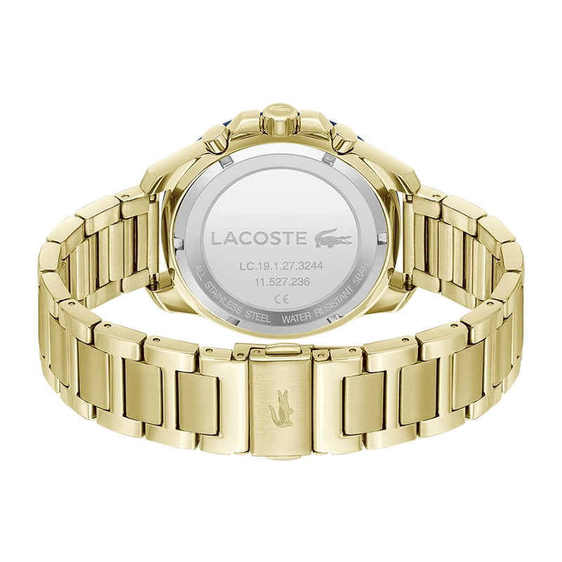 Reloj Lacoste analogo, para Hombre, tablero redondo, estilo index, pulso acero, calendario