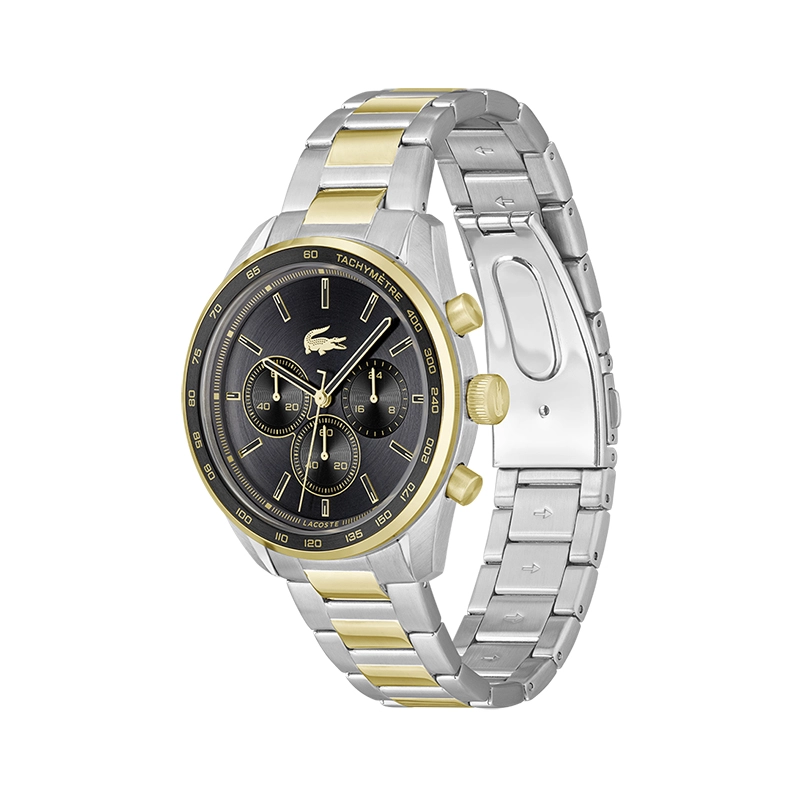 Reloj Lacoste analogo, para Hombre, tablero redondo, estilo index, pulso acero, cronografo