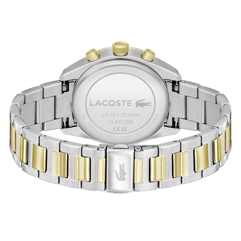 Reloj Lacoste analogo, para Hombre, tablero redondo, estilo index, pulso acero, cronografo