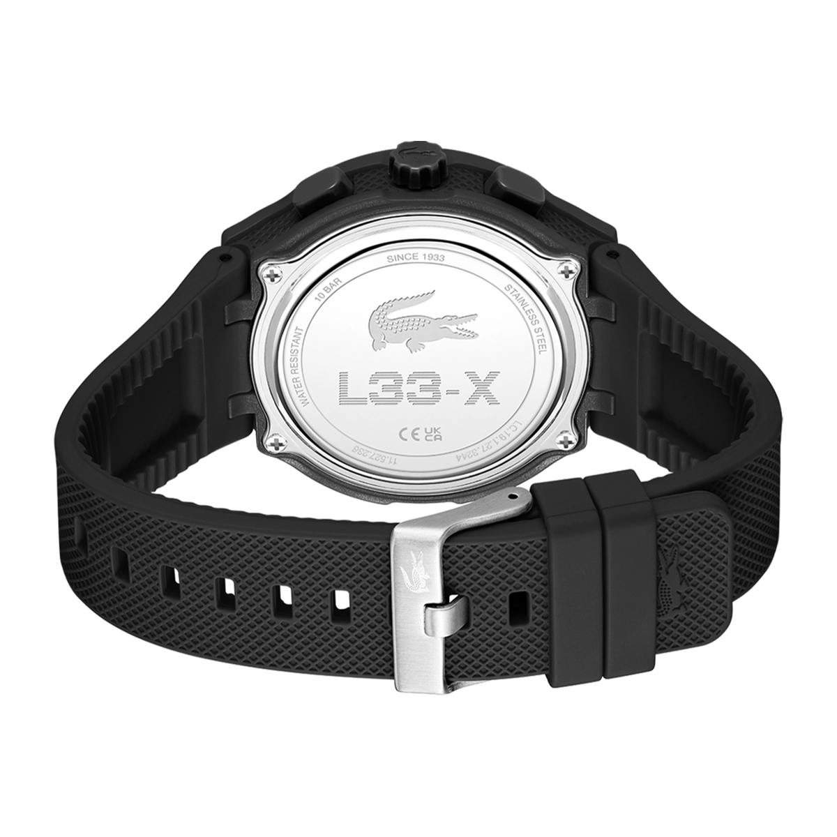 Reloj Lacoste análogo y digital, para Hombre, tablero redondo color negro, estilo index, pulso silicona color negro, calendario