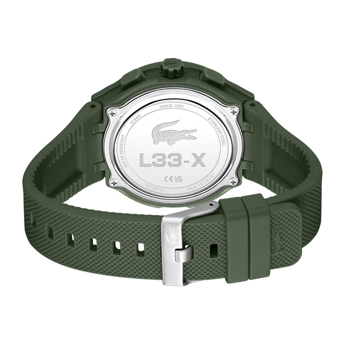 Reloj Lacoste analogo y digital, para Hombre, tablero redondo colores verde y naranja, estilo index, pulso silicona color verde, calendario