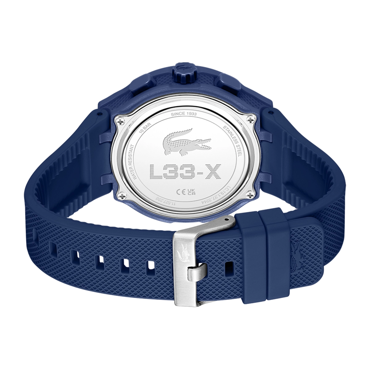 Reloj Lacoste analogo y digital, para Hombre, tablero redondo colores azul y naranja, estilo index, pulso silicona color azul, calendario