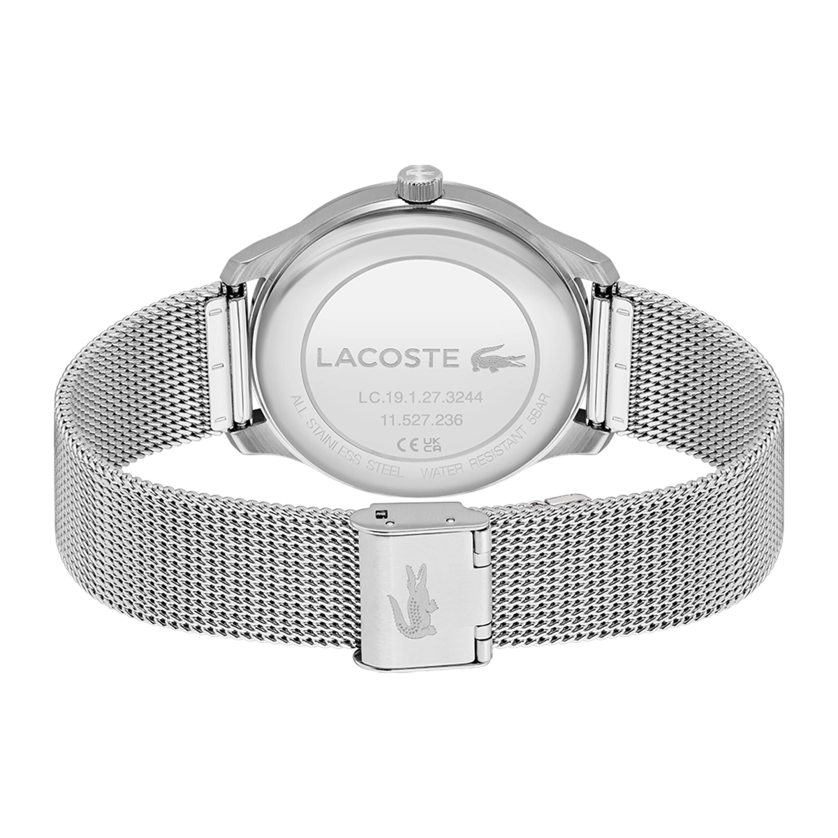 Reloj Lacoste análogo, para Hombre, tablero redondo color verde, estilo index, pulso acero color plateado
