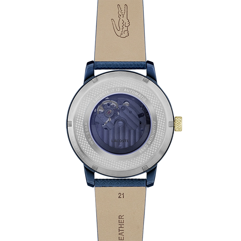 Reloj Lacoste analogo, para Hombre, tablero redondo colores negro y verde, estilo index, pulso cuero colores negro y verde