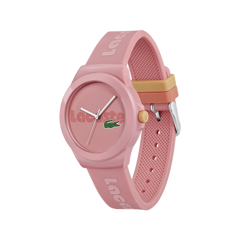 Reloj Lacoste analogo, para Dama, tablero redondo, estilo sin numeros, pulso silicona