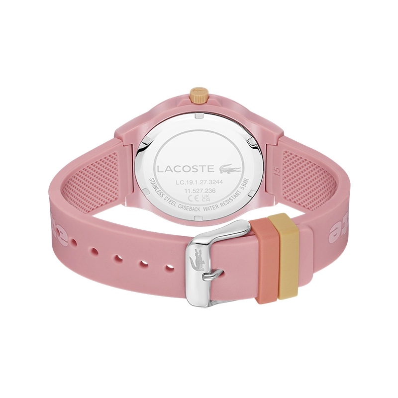 Reloj Lacoste analogo, para Dama, tablero redondo, estilo sin numeros, pulso silicona