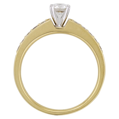Anillo de compromiso con diamante central redondo GIA de 0.30ct y decoración en diamantes, oro 2 tonos 18k, rodinado