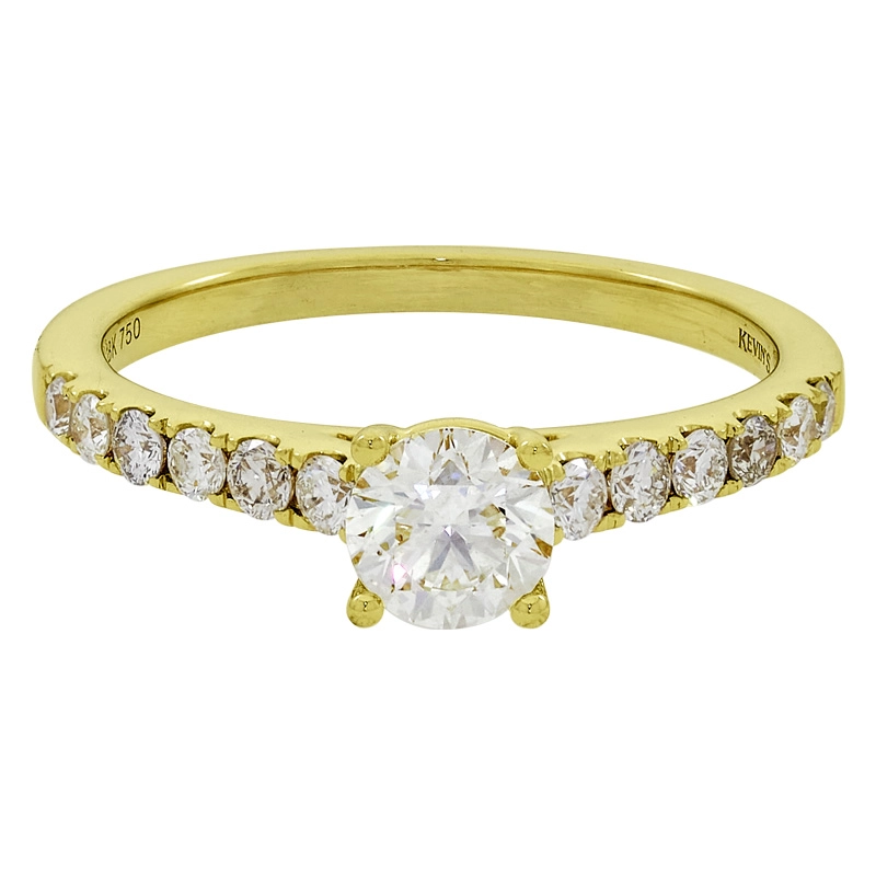 Anillo de compromiso con diamante central redondo GIA de 0.50ct y decoración en diamantes, oro tono amarillo 18k