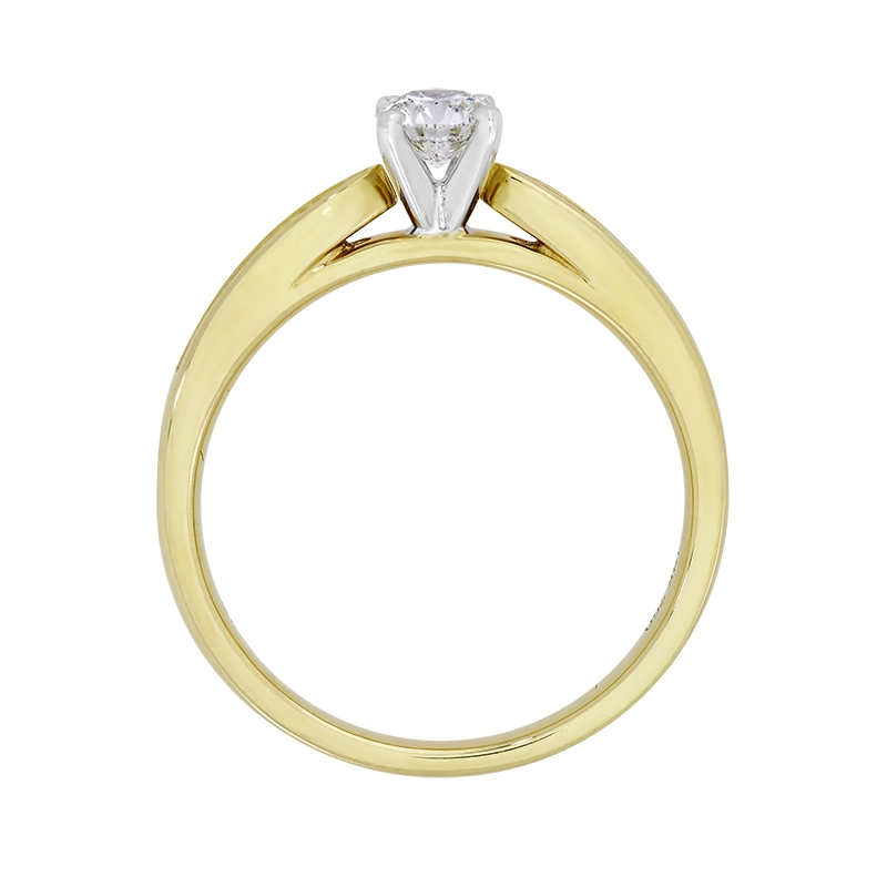 Anillo de compromiso con diamante central redondo GIA de 0.30ct y decoración en diamantes, oro 2 tonos 18k, rodinado