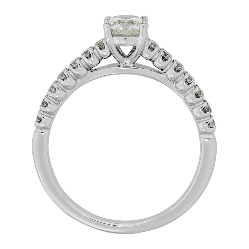 Anillo de compromiso con diamante central redondo GIA de 0.50ct y decoración en diamantes, oro tono blanco 18k, rodinado