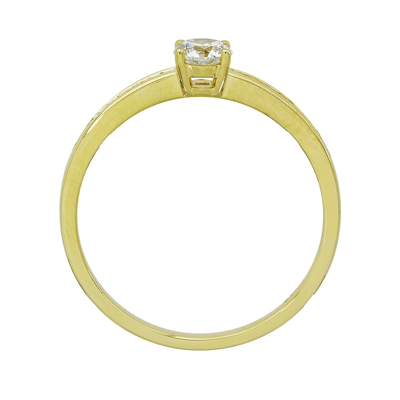 Anillo de compromiso con diamante central redondo GIA de 0.30ct y decoración en diamantes, oro tono amarillo 18k