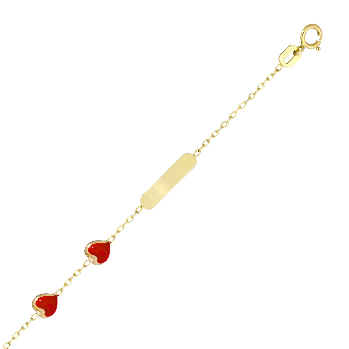 Pulsera esclava en oro amarillo de 18 Kilates con corazones esmaltados rojos