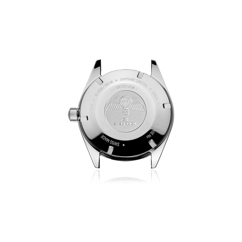 Reloj Edox análogo, Unisex, tablero redondo color negro, estilo index, pulso acero color plateado, calendario