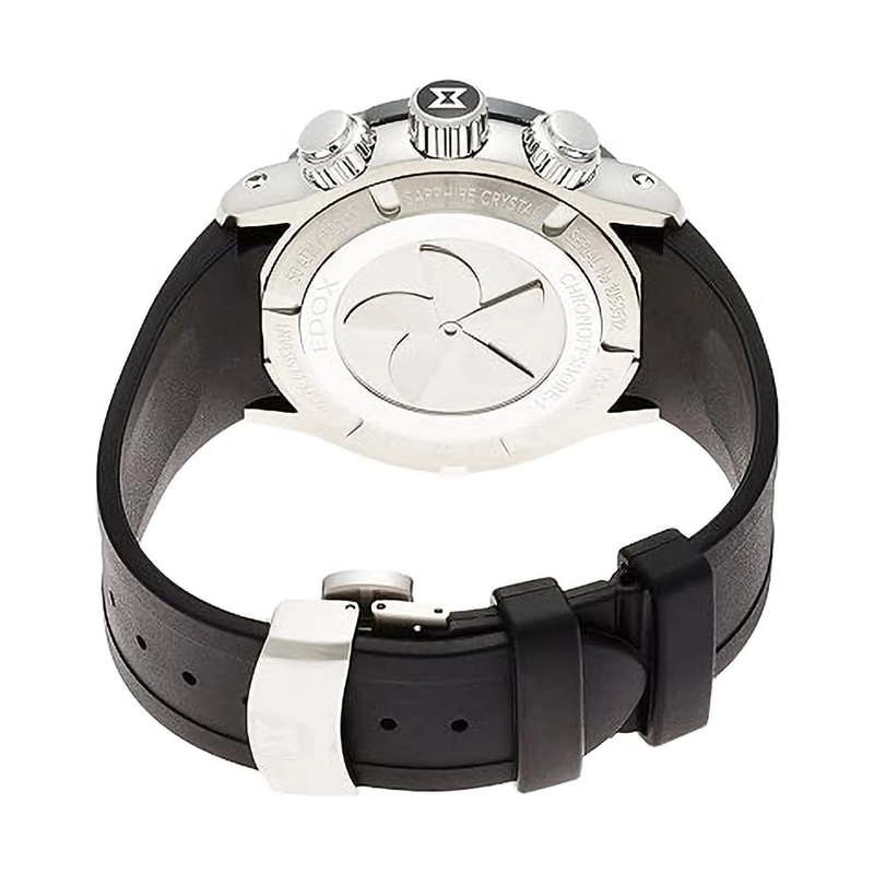 Reloj Edox analogo, para Hombre, tablero redondo colores negro y rojo, estilo index + arabigo, pulso silicona color negro, calendario, cronografo
