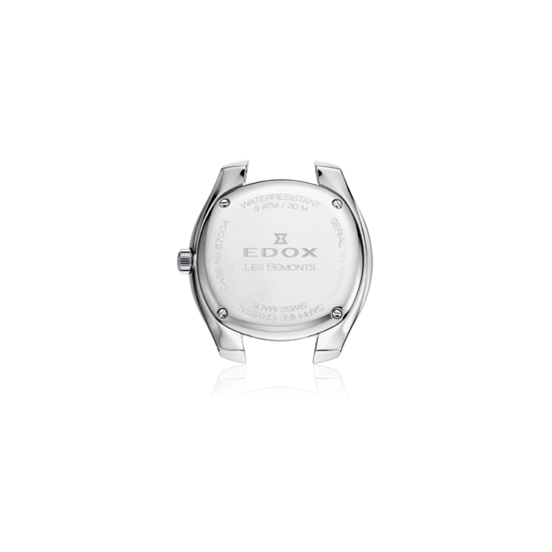 Reloj Edox análogo, para Dama, tablero redondo color plateado, estilo index, pulso acero color plateado, calendario