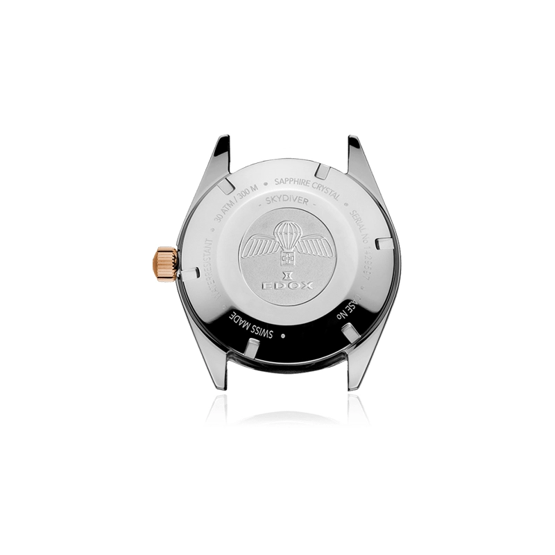 Reloj Edox análogo, Unisex, tablero redondo color morado, estilo index, pulso cuero color negro, calendario