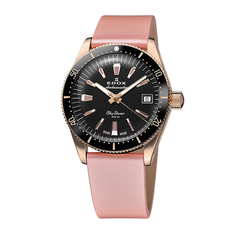 Reloj Edox análogo, Unisex, tablero redondo color negro, estilo index, pulso cuero color café, calendario