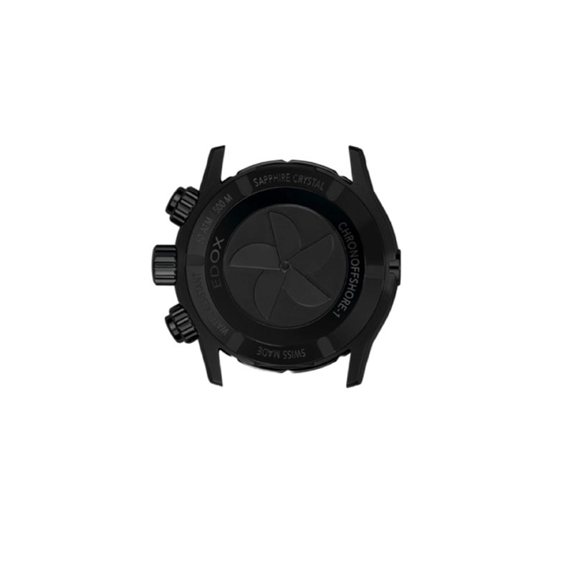 Reloj Edox análogo, para Hombre, tablero redondo colores negro y amarillo, estilo index + arábigo, pulso silicona color negro, calendario, cronografo