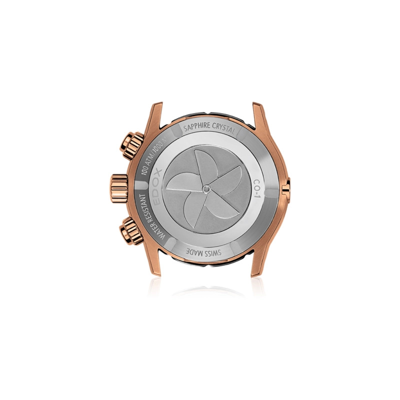 Reloj Edox análogo, para Hombre, tablero redondo color negro, estilo index + puntos, pulso silicona color negro, calendario, cronografo
