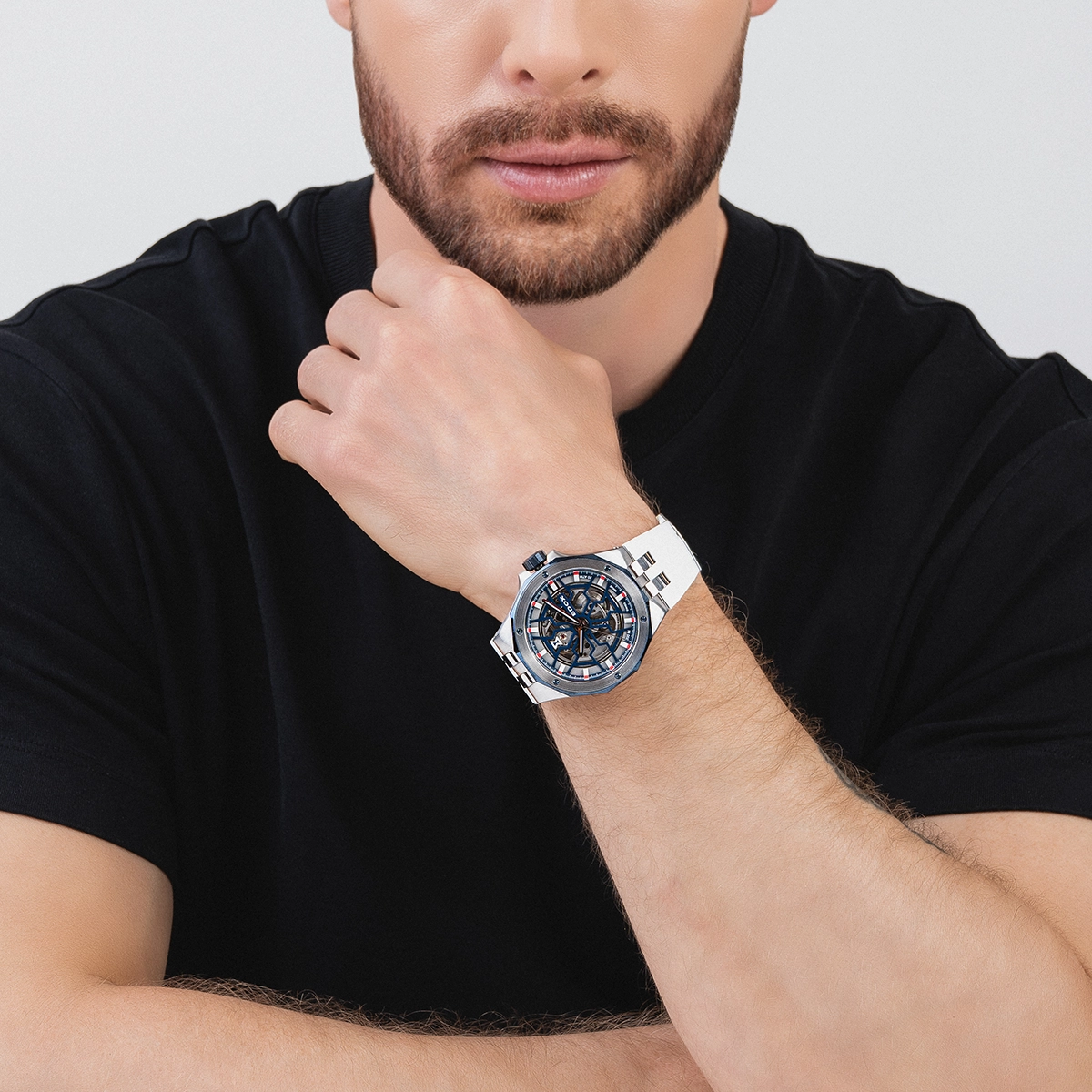 Reloj Edox análogo, para Hombre, tablero redondo colores azul y plateado, estilo index, pulso silicona color blanco