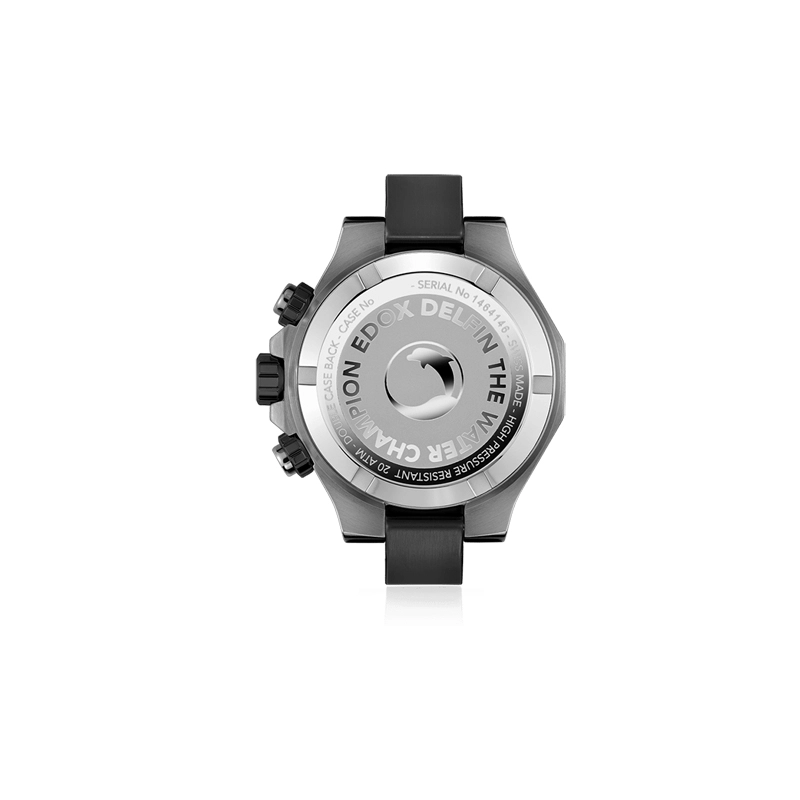 Reloj Edox análogo, para Hombre, tablero redondo color plateado, estilo index, pulso silicona color negro, calendario, cronografo