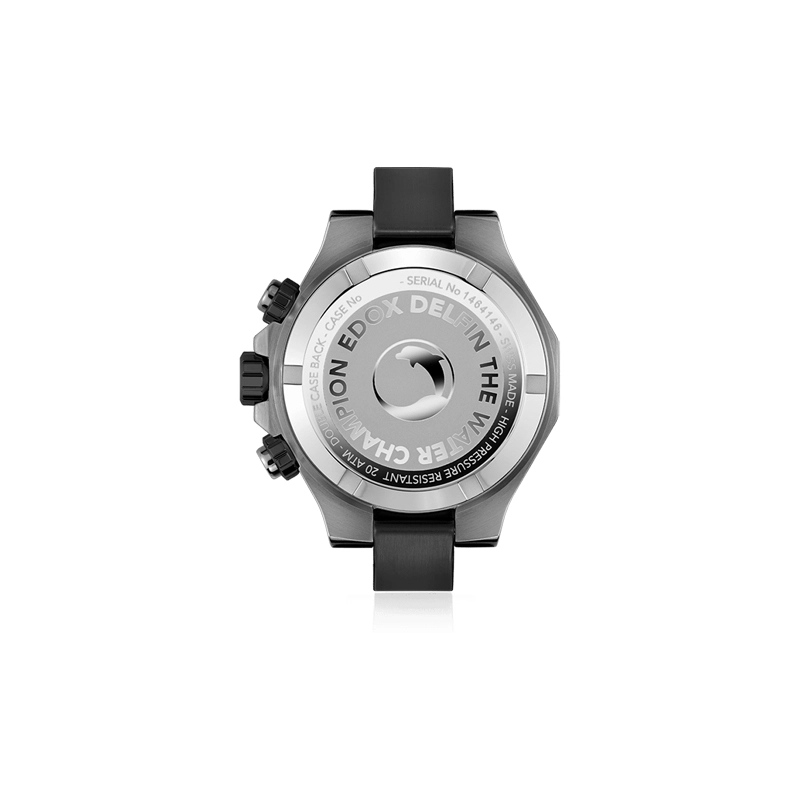Reloj Edox análogo, para Hombre, tablero redondo color plateado, estilo index, pulso silicona color negro, calendario, cronografo