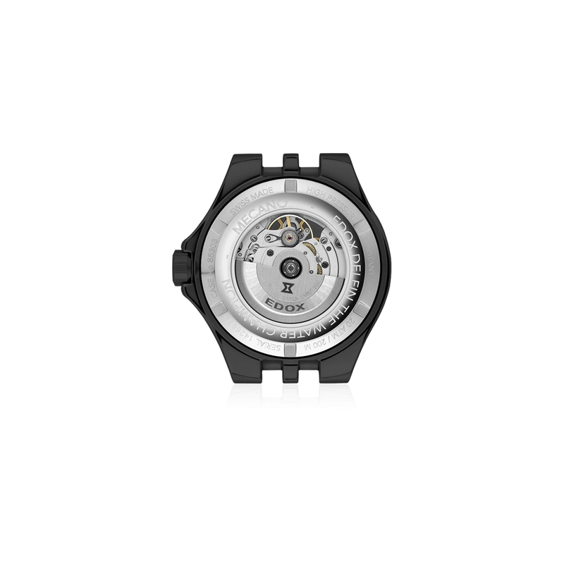Reloj Edox análogo, para Hombre, tablero redondo colores plateado y rojo, estilo index, pulso silicona color negro