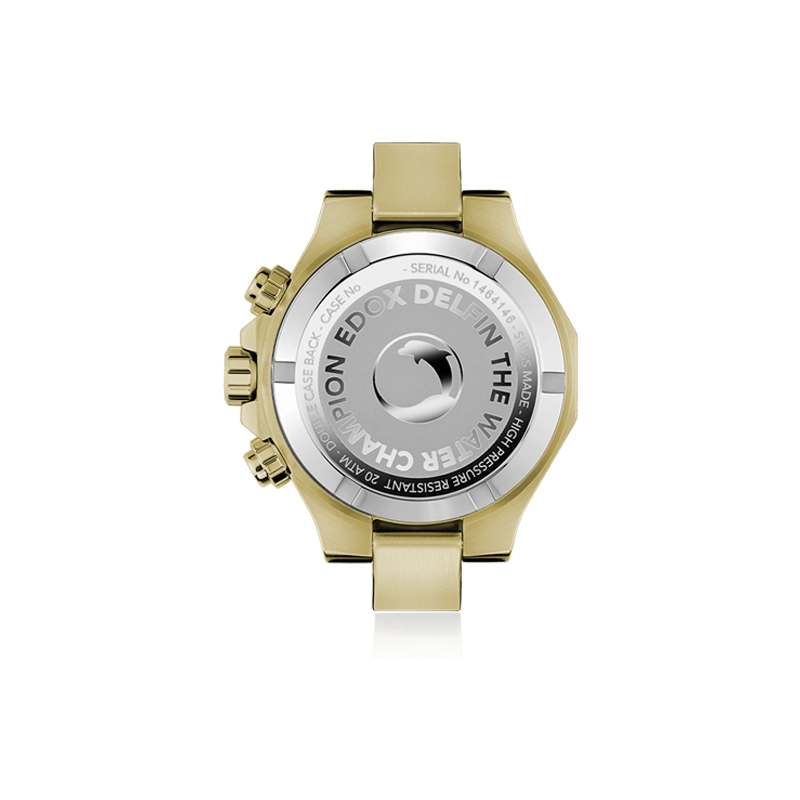 Reloj Edox análogo, para Hombre, tablero redondo colores plateado y dorado, estilo index, pulso acero color dorado, calendario, cronografo