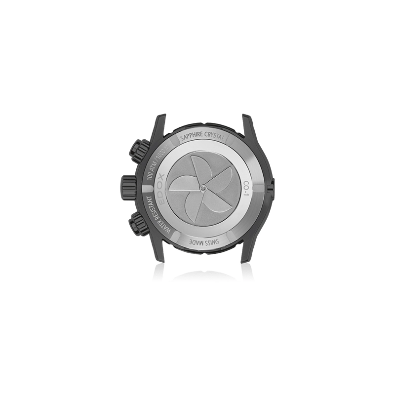 Reloj Edox análogo, para Hombre, tablero redondo colores gris y negro, estilo index + puntos, pulso silicona color negro, calendario, cronografo