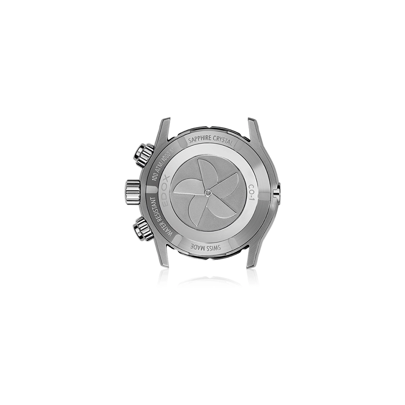Reloj Edox análogo, para Hombre, tablero redondo colores gris y negro, estilo index + puntos, pulso titanium color plateado, calendario, cronografo