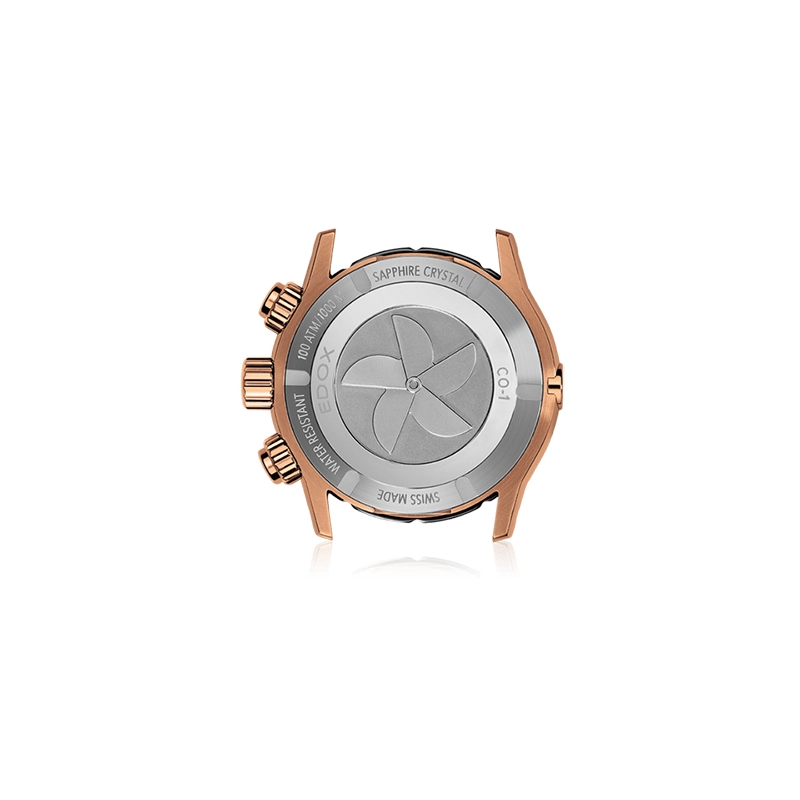 Reloj Edox análogo, para Hombre, tablero redondo colores negro y rosa, estilo index + puntos, pulso silicona color negro, calendario, cronografo