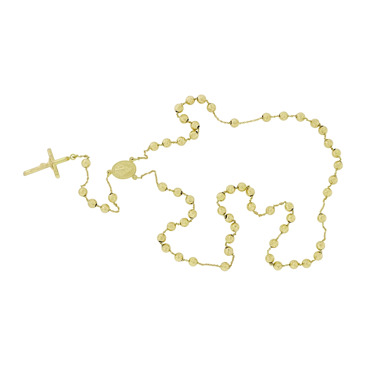 Rosario en oro amarillo de 18 Kilates con visos, Camandula, 64 cm. de largo, 1 mm. de ancho