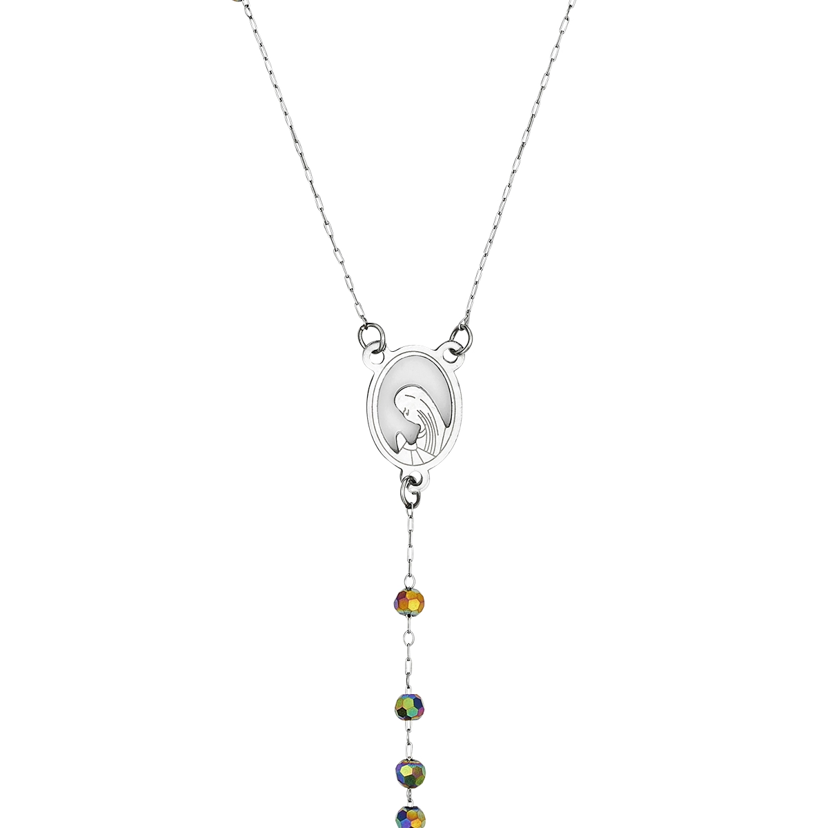 Rosario en acero, Camándula, con cristales, 70 cm. de largo, 0.70 mm. de ancho, de la coleccion Forza